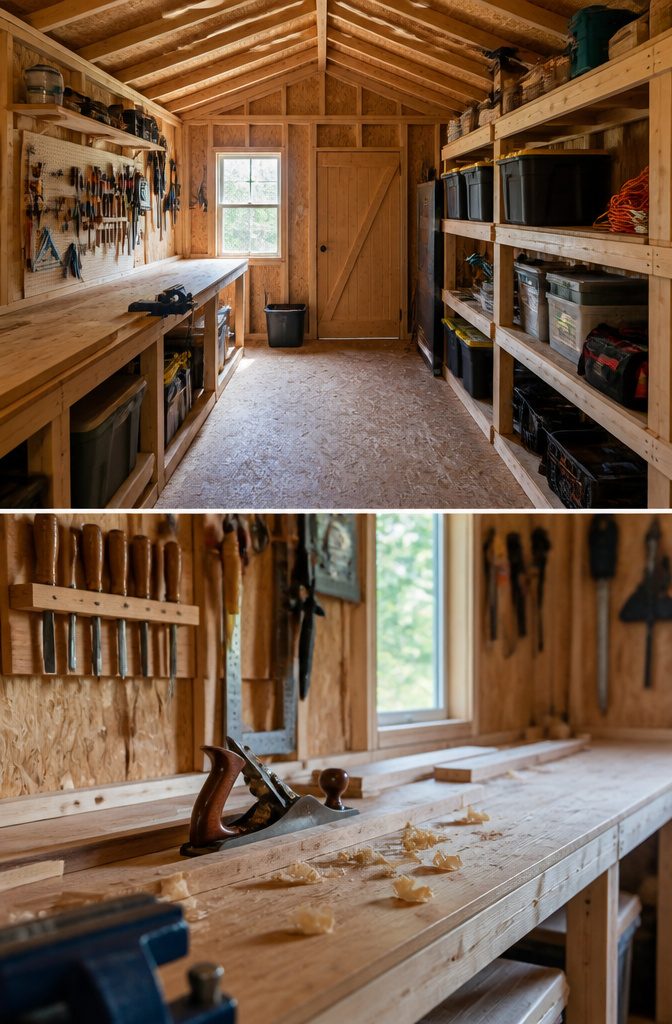 6 Ideas for Your 10x20 Shed Interior: Storage, Layout, and Use 3 Interior layout of a 10x20 shed demonstrating space use and dimensions.